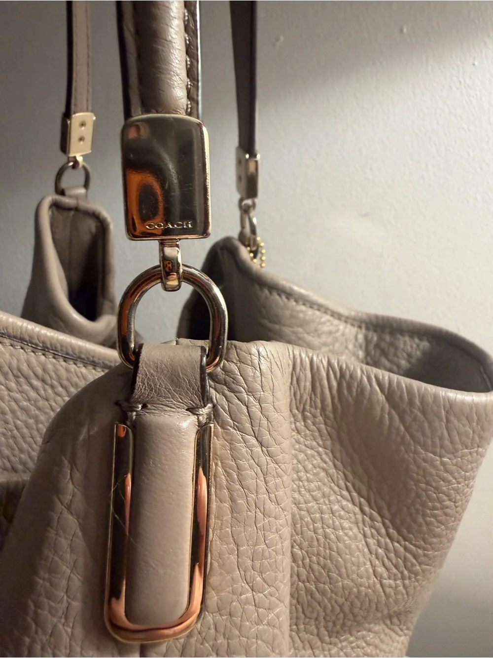 Coach Leather Madison  Phoebe Shoulder Bag-taupe/grey - 3 compartments